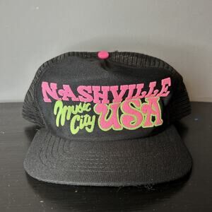 Vintage Nashville Music City USA Trucker Hat Neon Pink And Green Tennessee